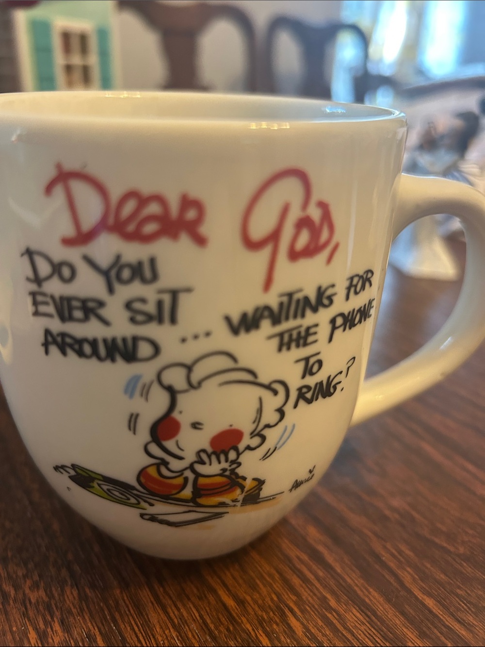 Royal Norfolk White Comic 'Dear God' Coffee Mug with Red Script